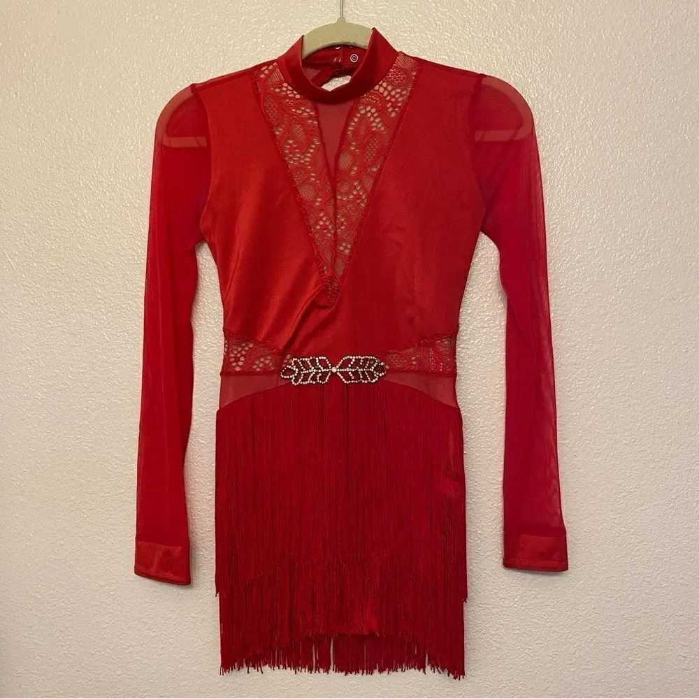 Weissman dance costume red fringe flapper dress AIN'T YOUR MAMA 11701 -Child LC